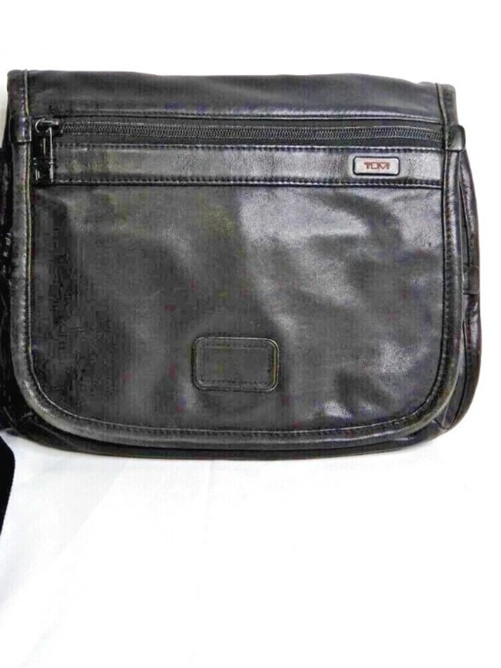 Tumi  Small  Multi  Compartment Black Leather Messenger Bag. Alpha Series.